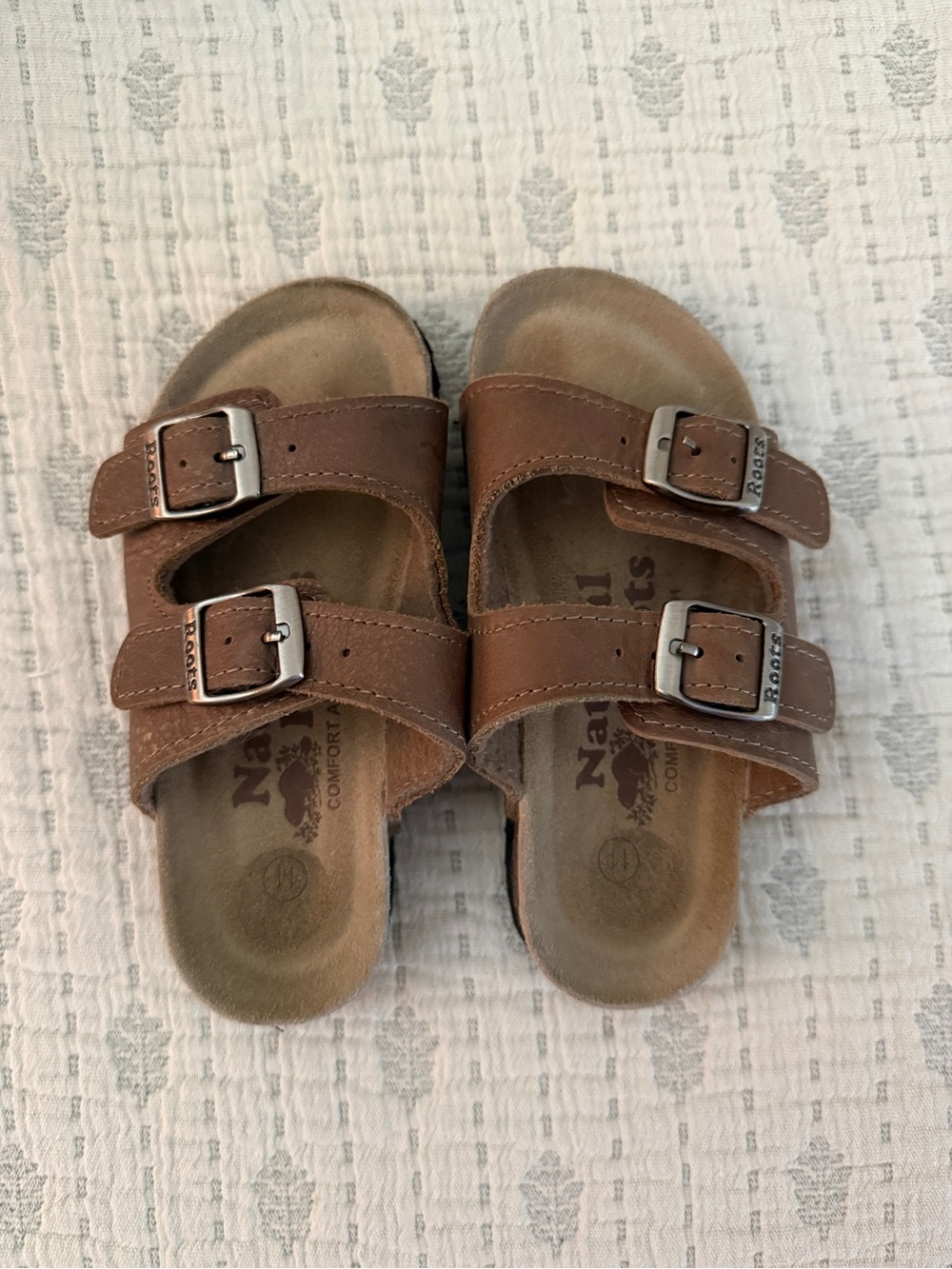 Roots Kids Brown Double-Buckle Slide Sandals Size 11